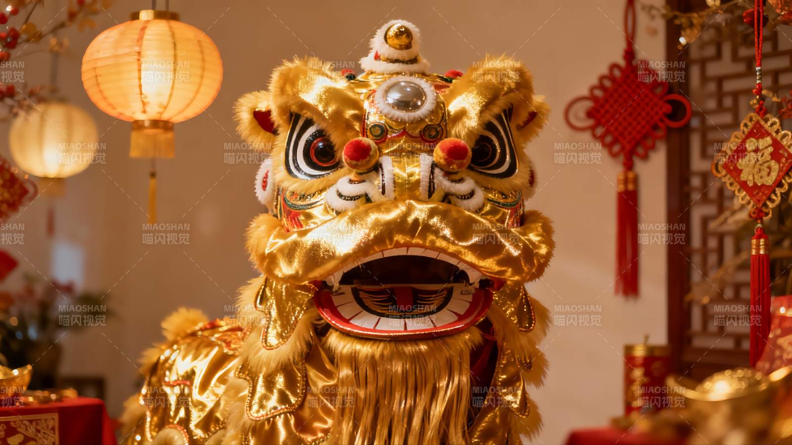 金色舞狮迎新春装饰图片