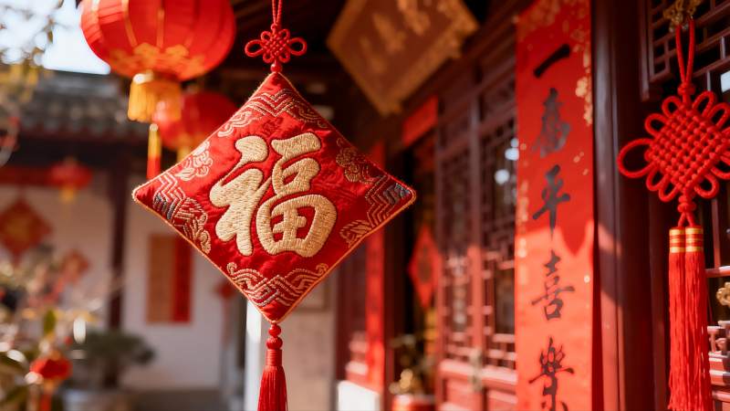 春节装饰挂件特写图片