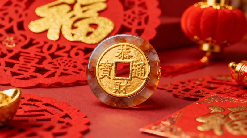 春节装饰中的金色古币图片