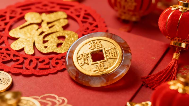 新年福字与古币装饰图片