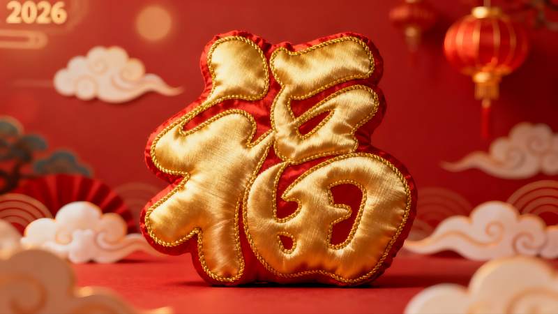 红色背景福字装饰品图片