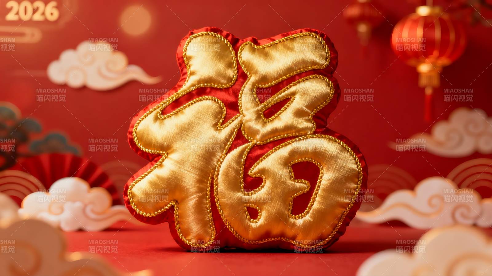 红色背景福字装饰品图片