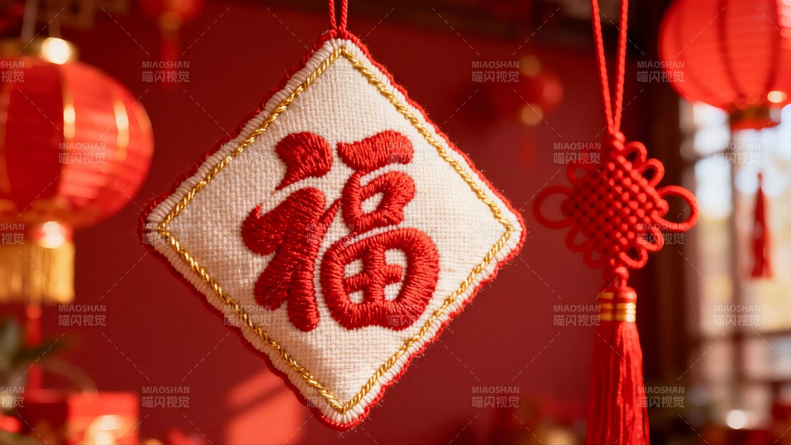 春节福字挂饰与红灯笼图片