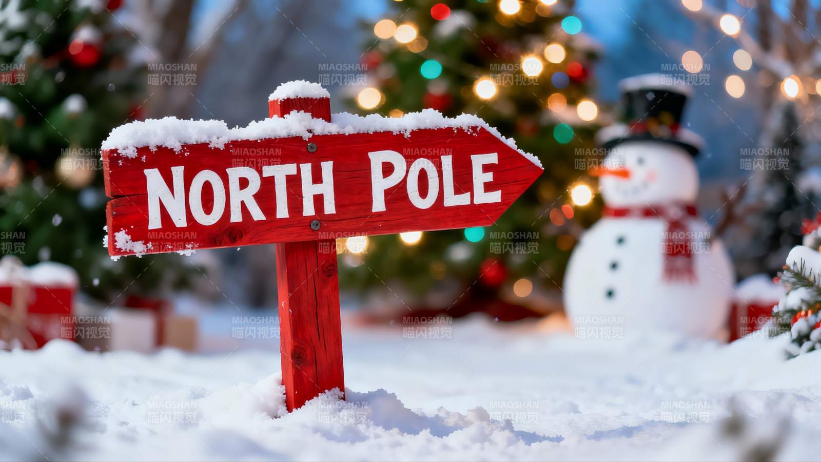 雪地圣诞标志与雪人图片