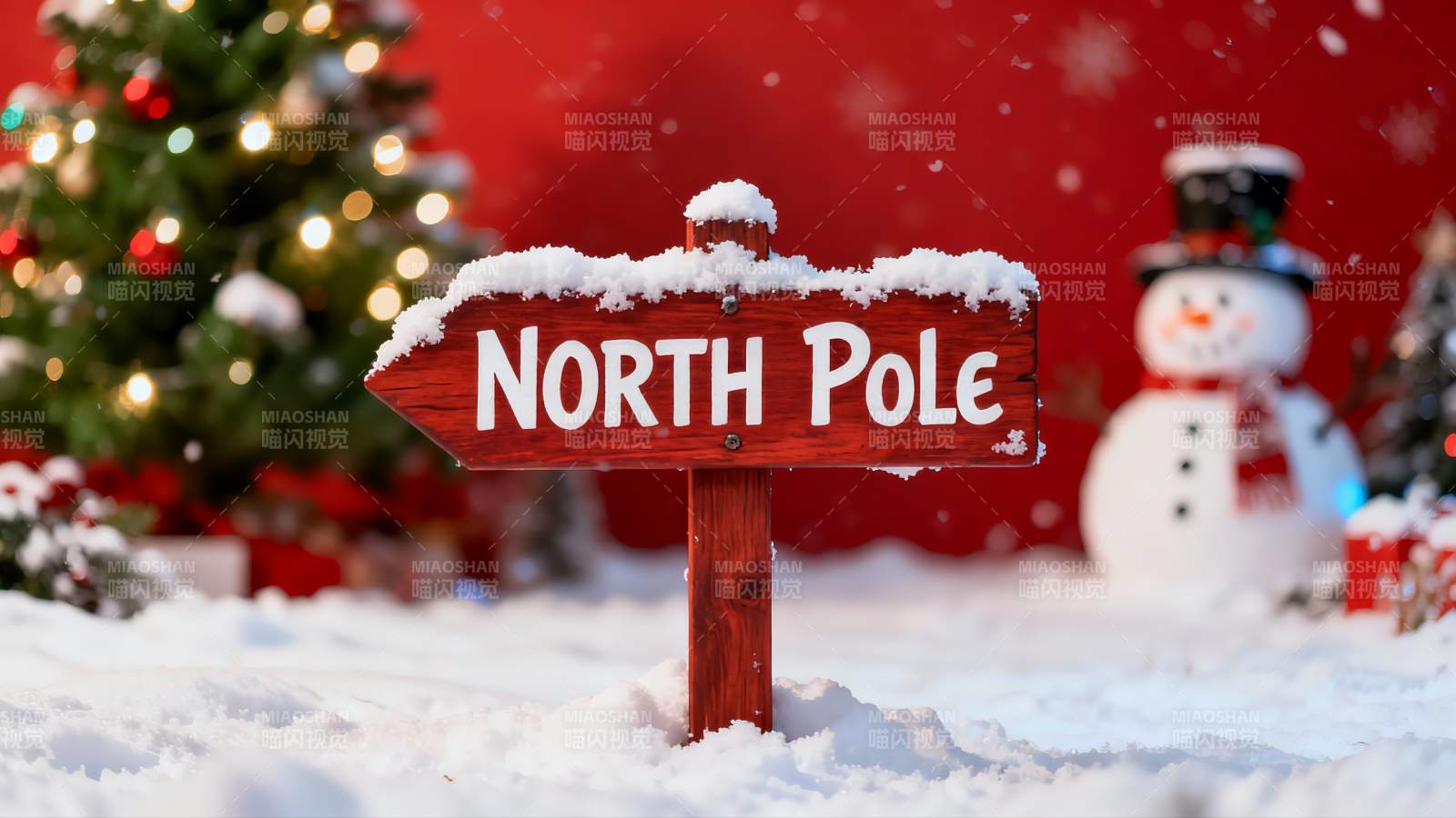 雪地圣诞标志与雪人图片