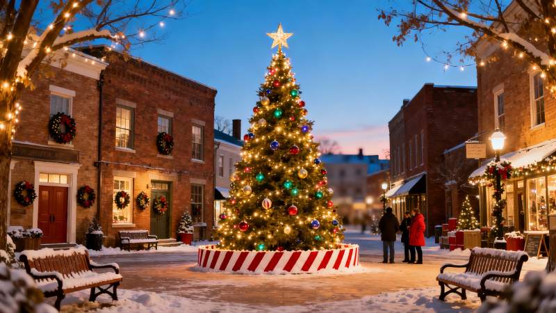 雪夜圣诞树广场图片