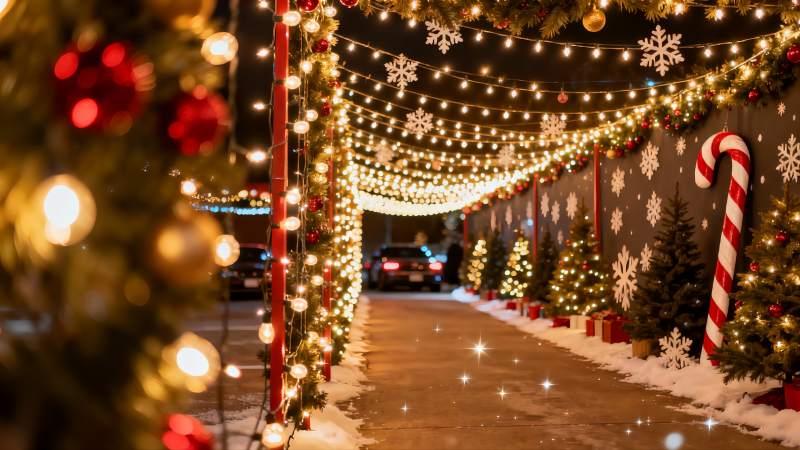 圣诞夜街道灯光装饰图片