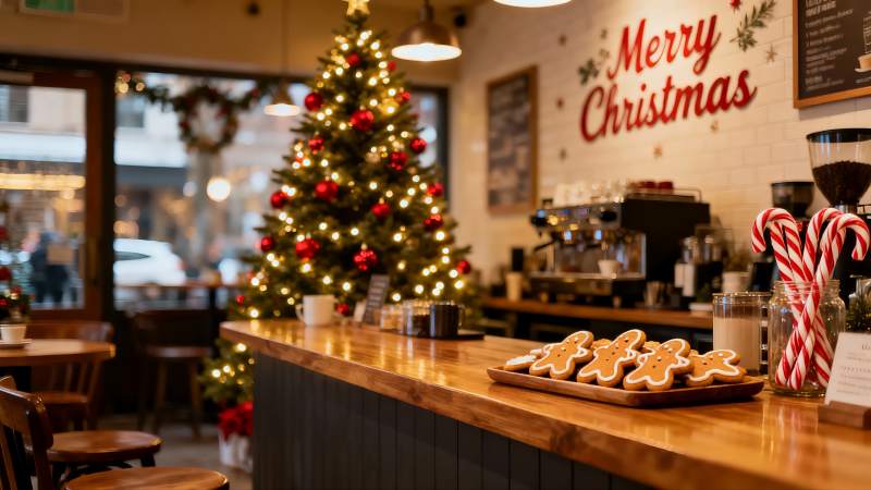 圣诞咖啡店温馨场景图片