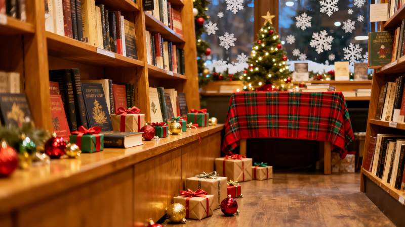 书店圣诞装饰温馨场景图片