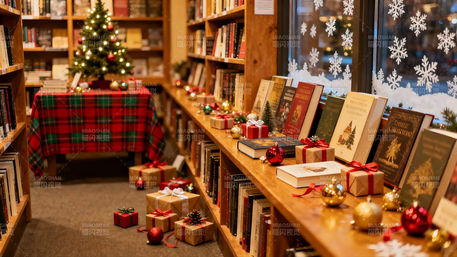 书店圣诞装饰温馨场景图片