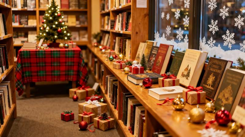 书店圣诞装饰温馨场景图片