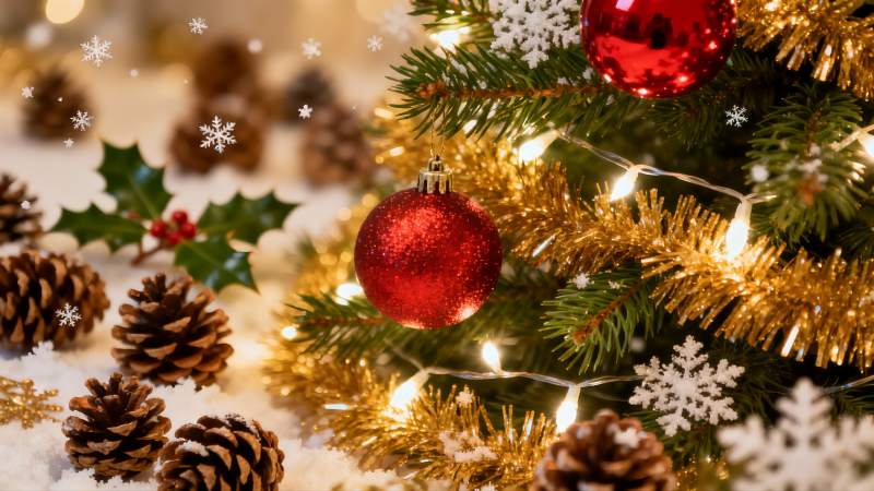 圣诞树装饰特写图片