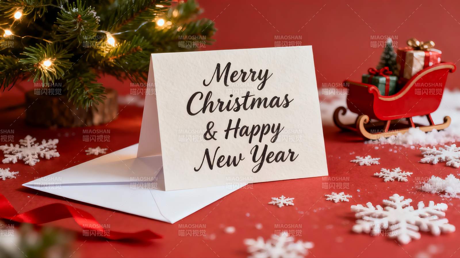 圣诞贺卡与节日装饰摆拍图片