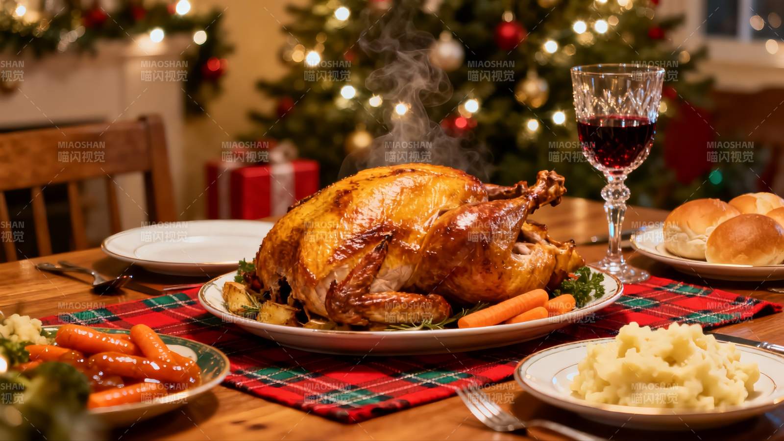 圣诞餐桌丰盛火鸡大餐图片