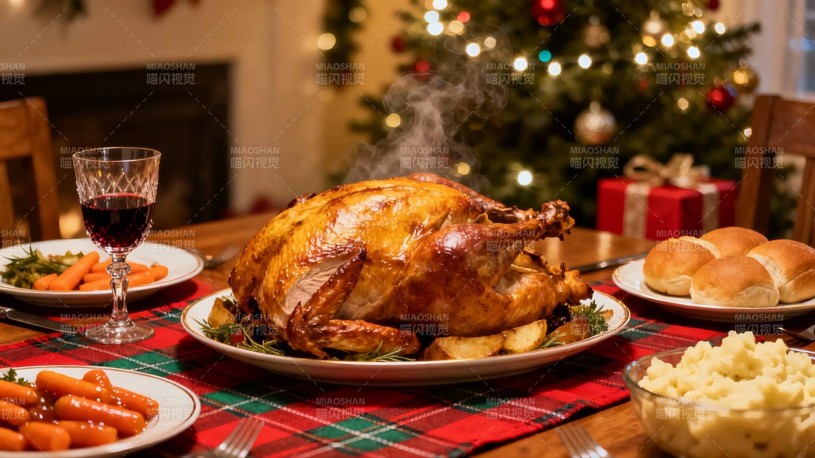 圣诞餐桌丰盛火鸡大餐图片