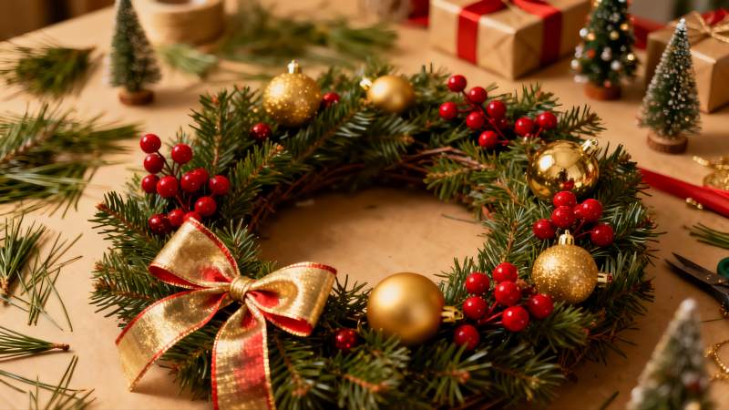 圣诞花环装饰制作场景图片