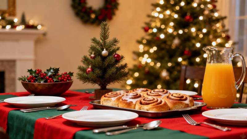 圣诞餐桌布置温馨节日氛围图片