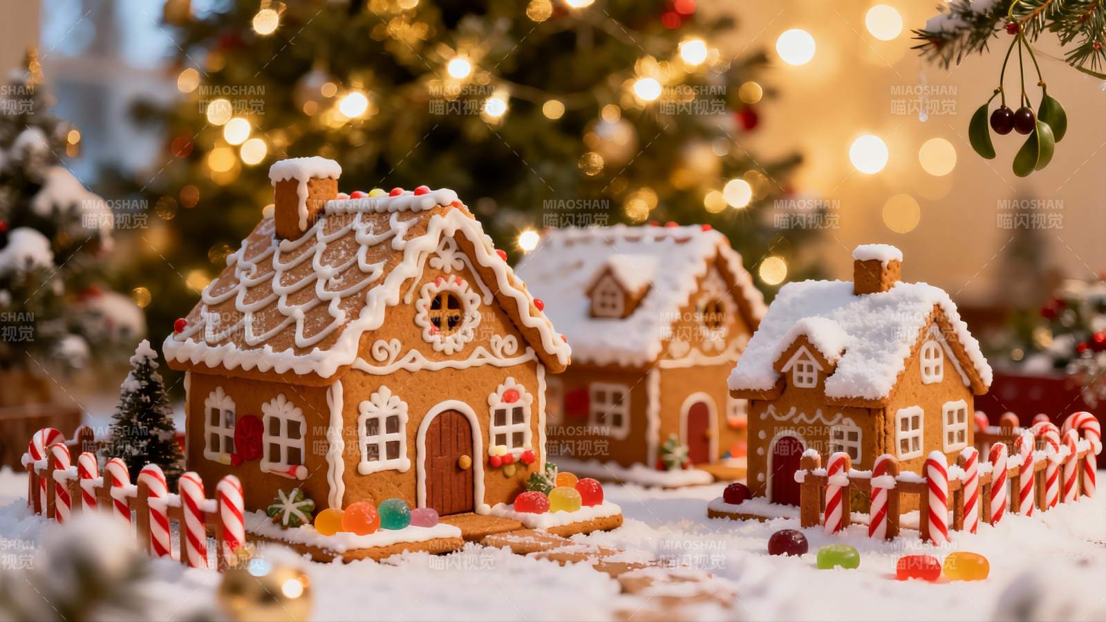 圣诞姜饼屋雪景图片