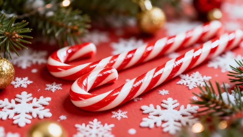 圣诞糖果拐杖糖与雪花装饰图片