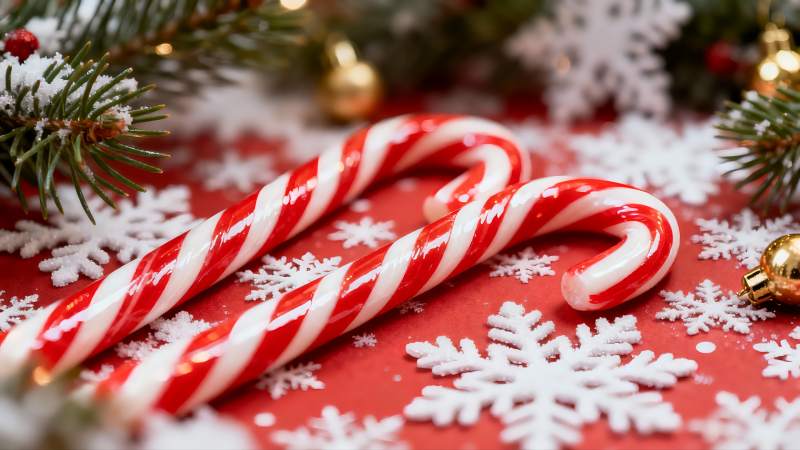 圣诞糖果拐杖与雪花装饰图片