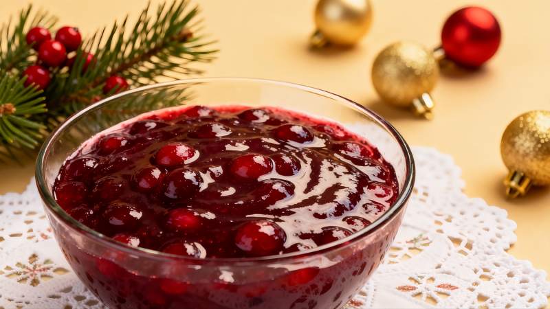 节日餐桌上的蔓越莓酱图片