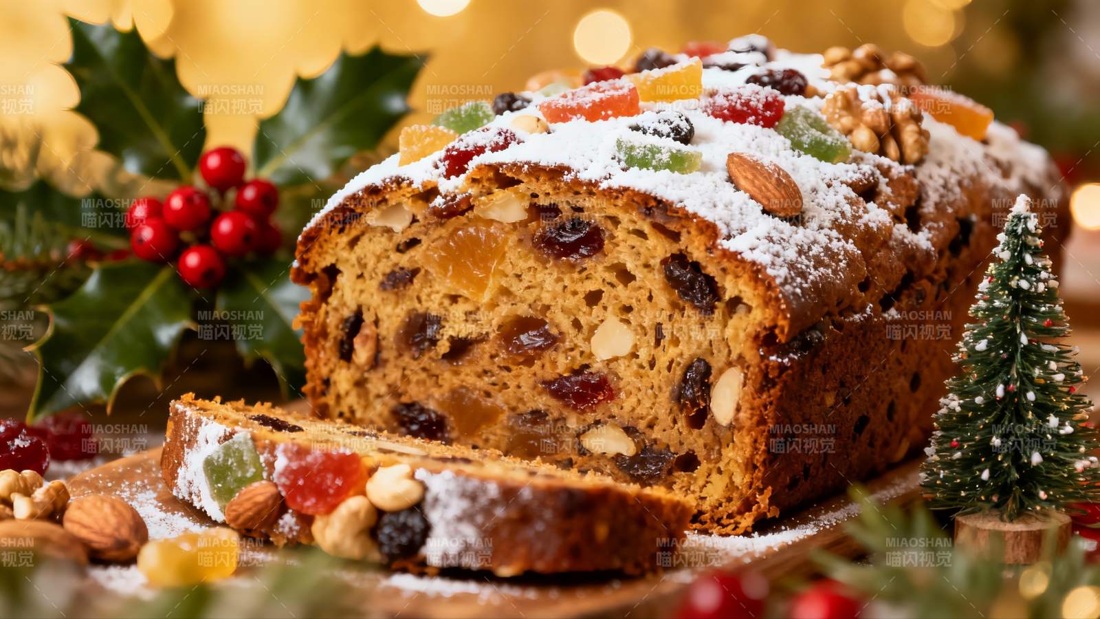 圣诞水果蛋糕配节日装饰图片