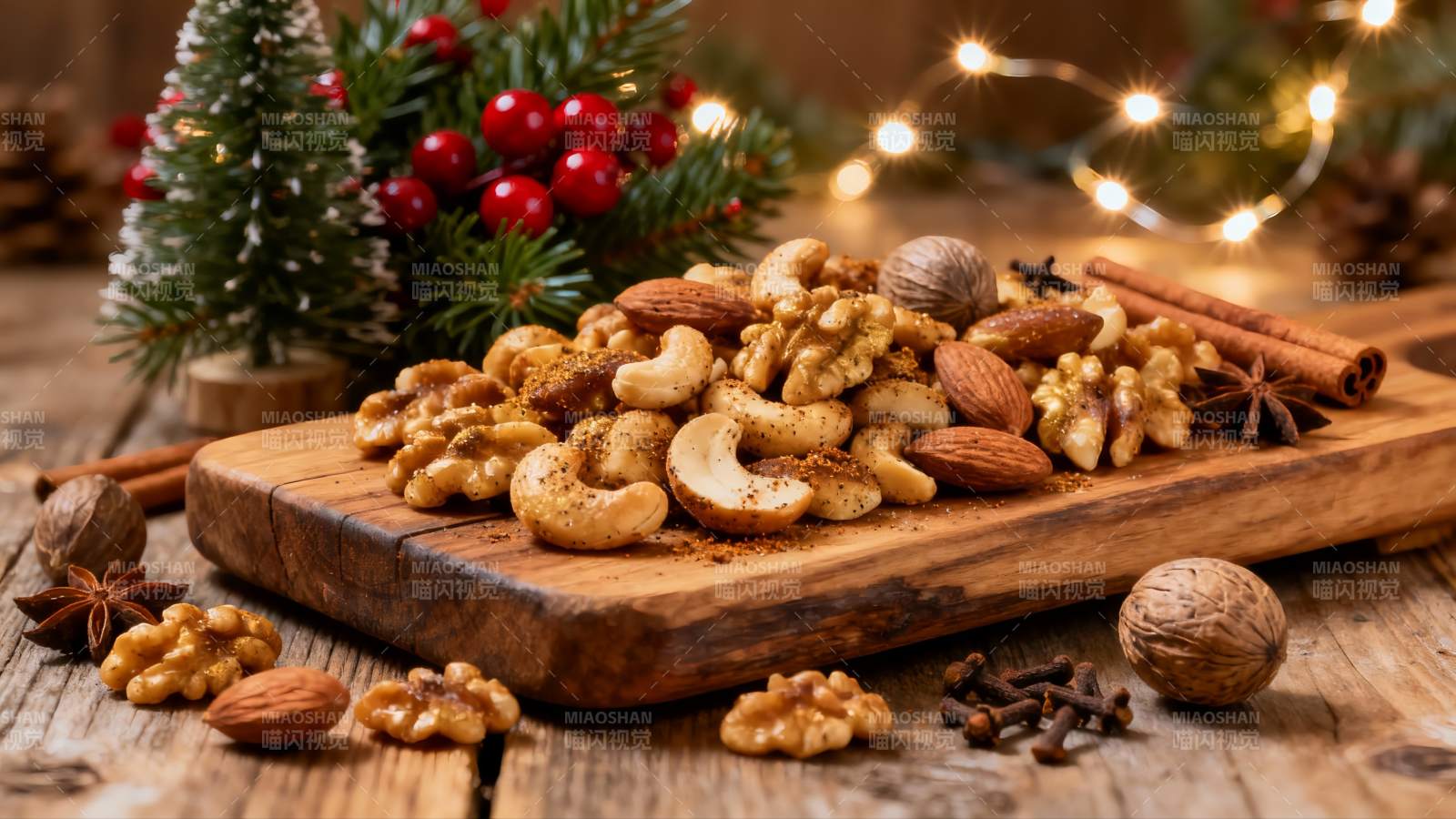 圣诞坚果拼盘温馨节日氛围图片