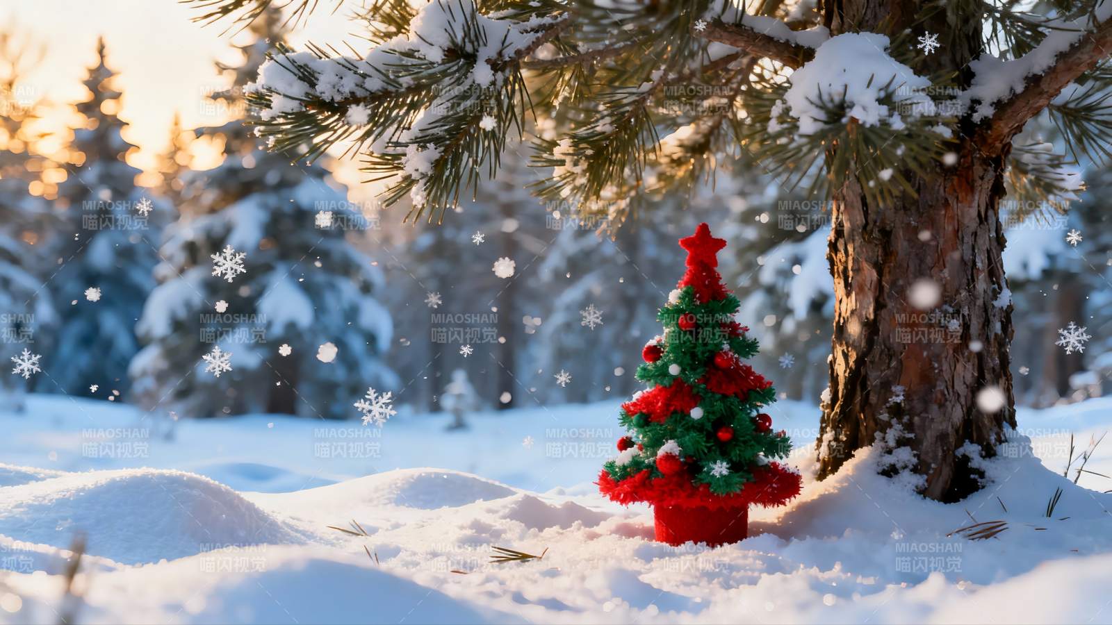 雪地圣诞树与松树图片