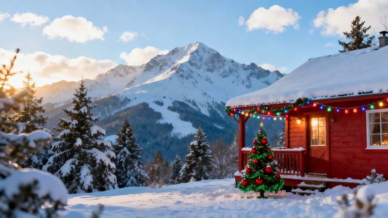 雪景木屋圣诞装饰图片