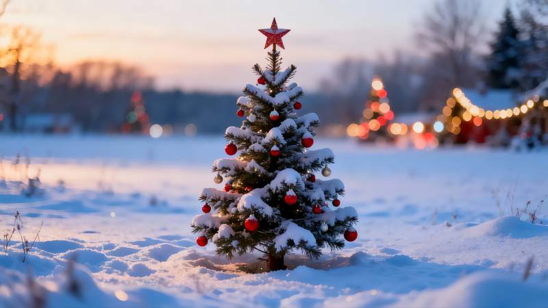 雪地圣诞树夜景图片