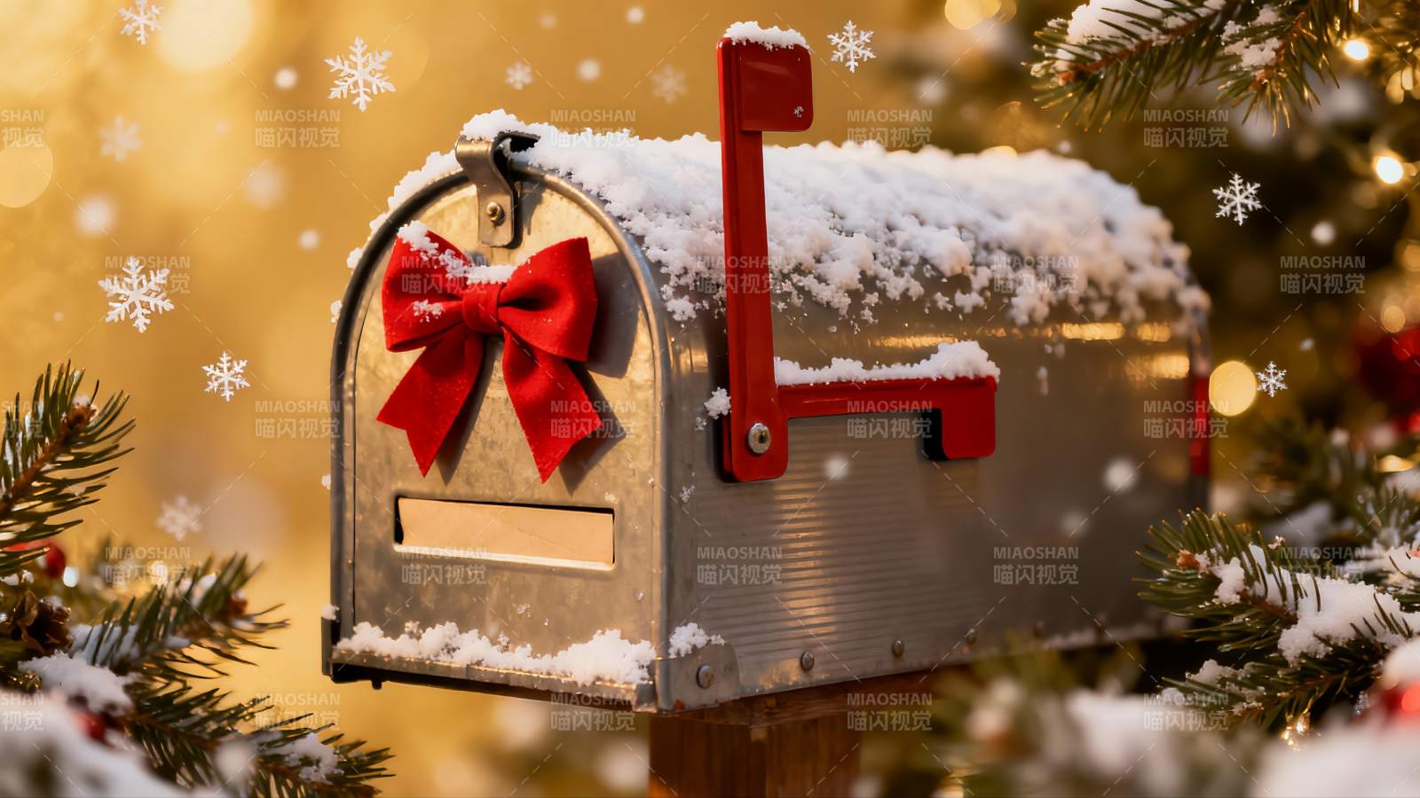 雪中圣诞邮箱装饰温馨图片