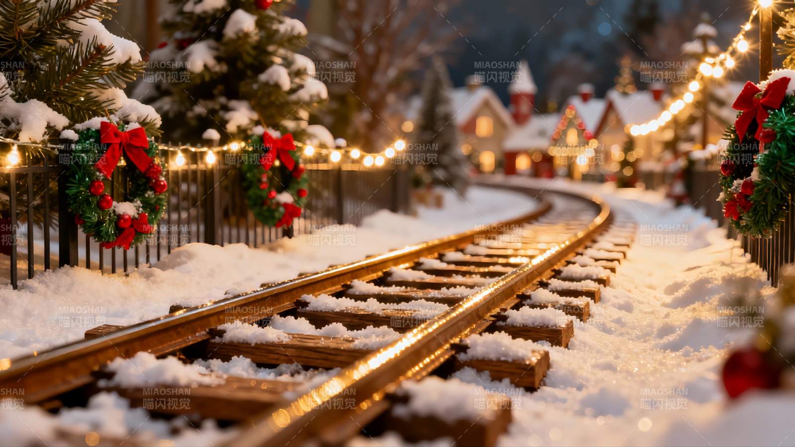 雪夜圣诞小火车轨道图片