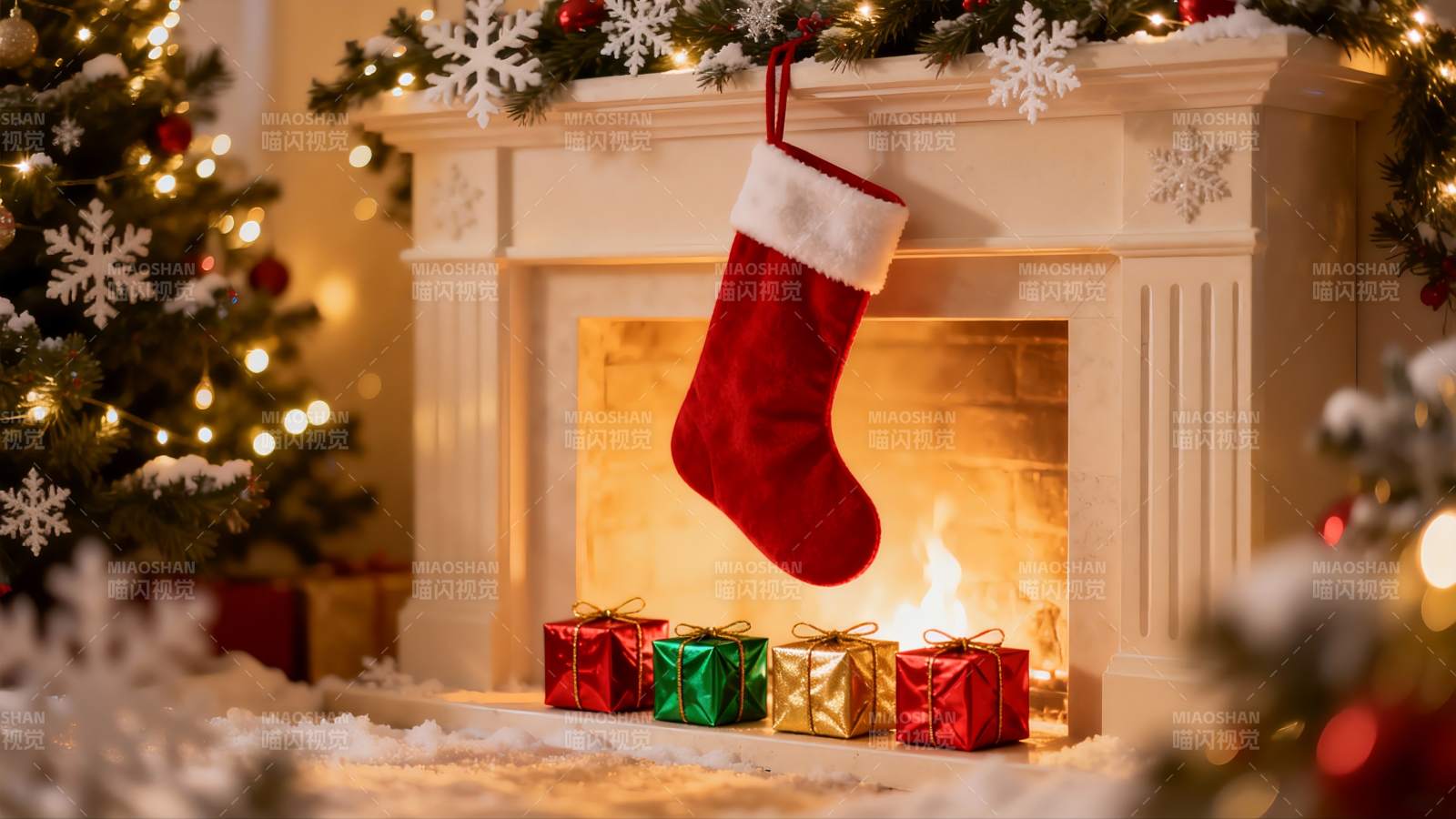 圣诞壁炉挂袜节日装饰图片
