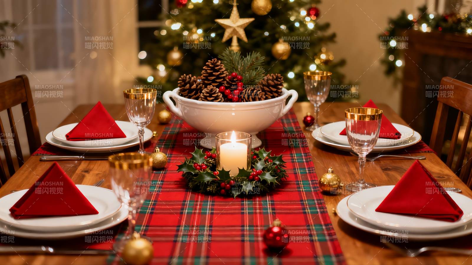 圣诞餐桌布置温馨节日氛围图片