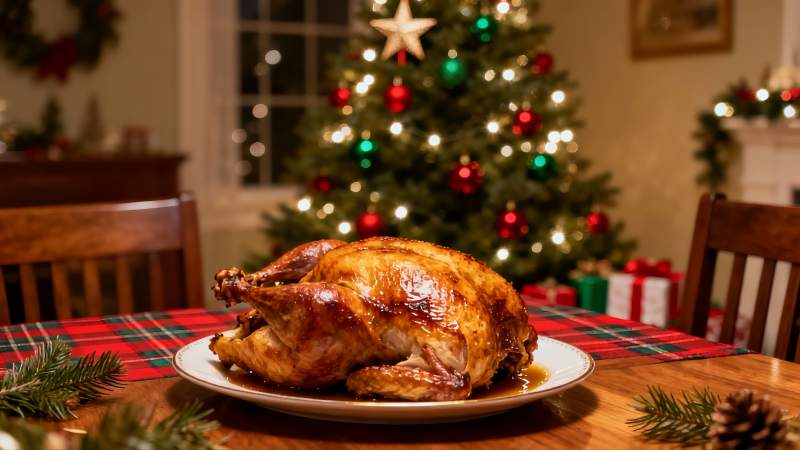 圣诞餐桌烤火鸡图片