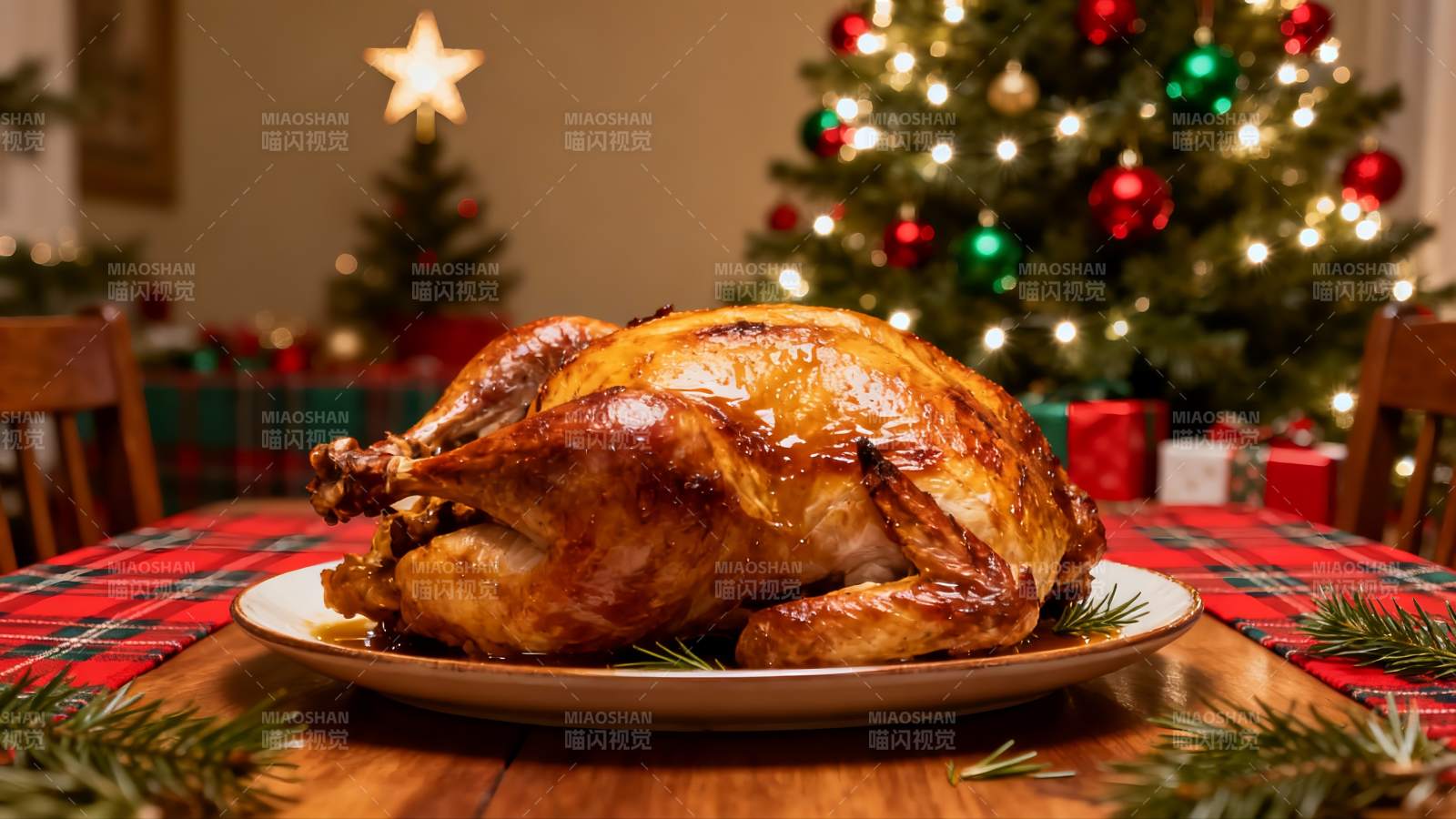 圣诞餐桌上的烤火鸡图片