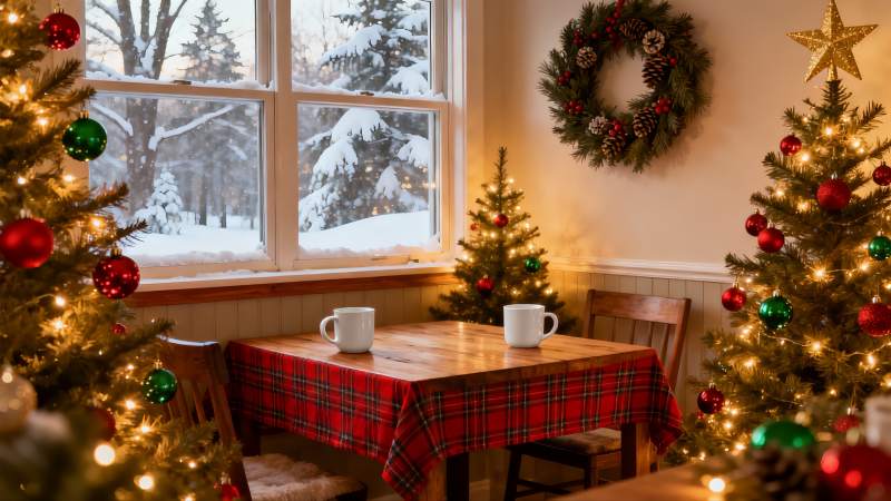 圣诞室内温馨场景雪景窗外图片