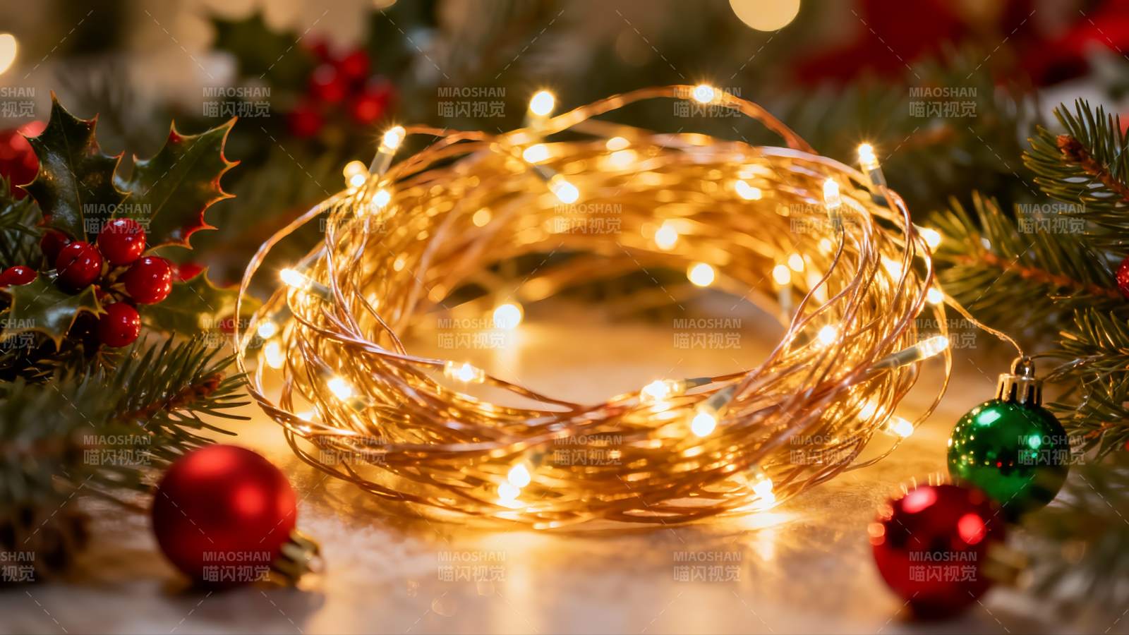 圣诞灯饰与装饰球图片