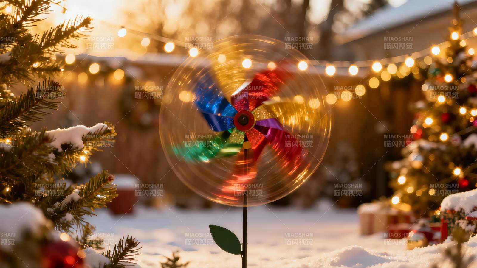 雪地圣诞风车旋转图片