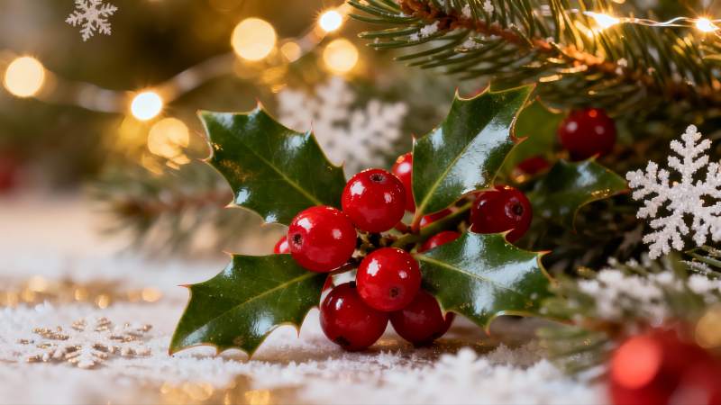 圣诞浆果与松枝装饰图片