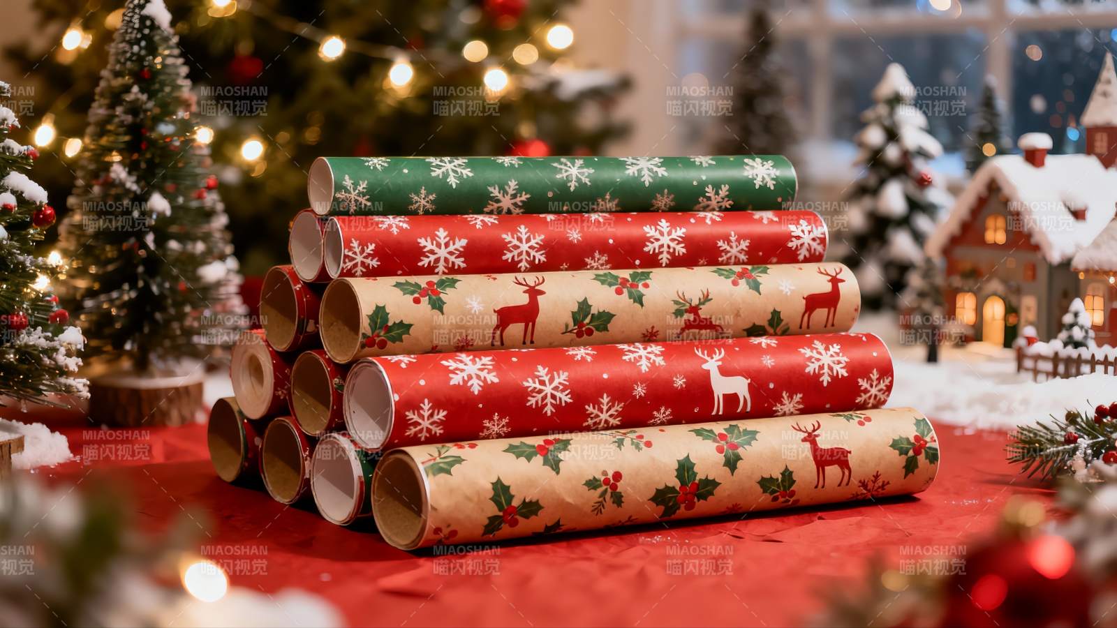 圣诞节日包装纸堆叠场景图片