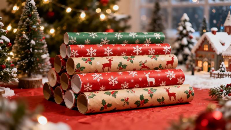 圣诞节日包装纸堆叠场景图片