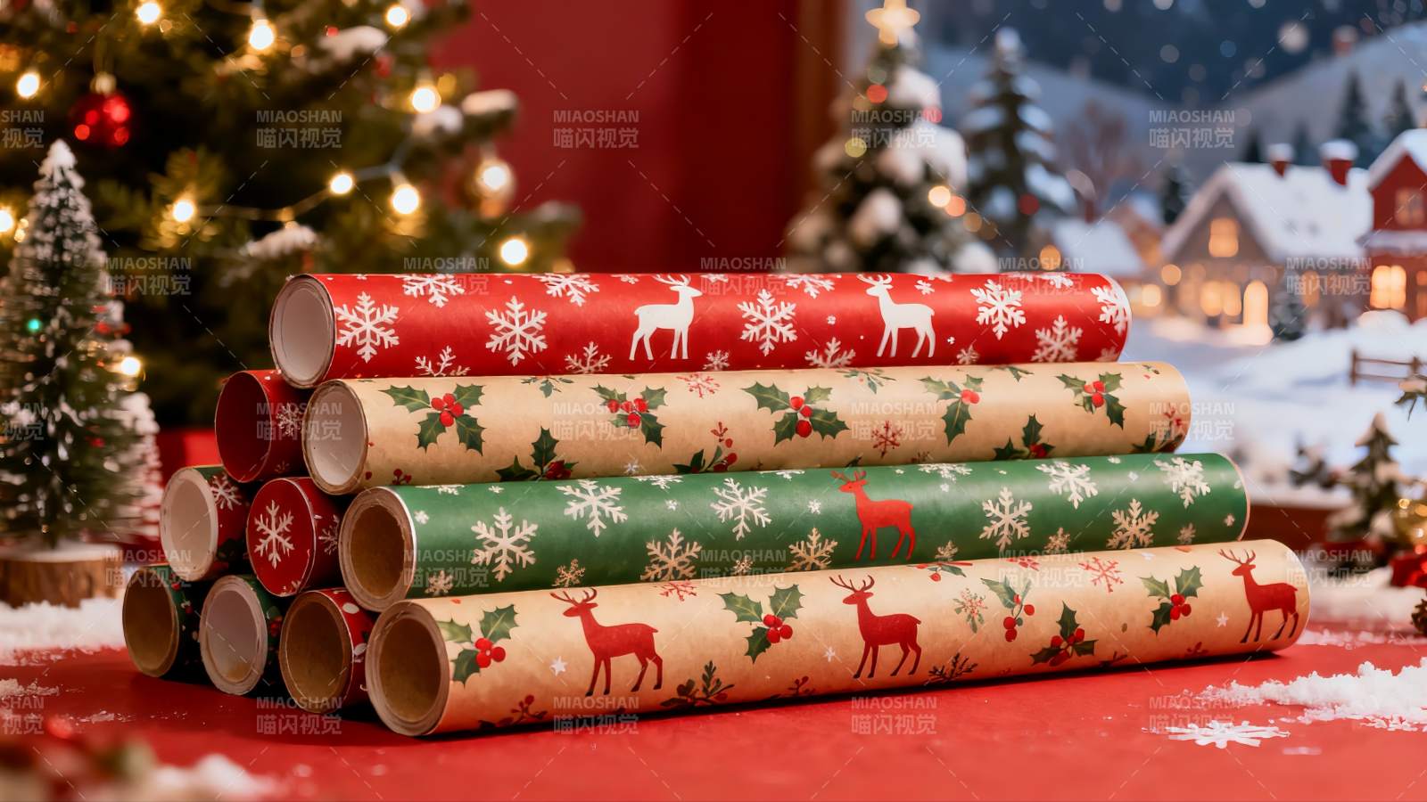 圣诞包装纸堆叠节日氛围浓厚图片