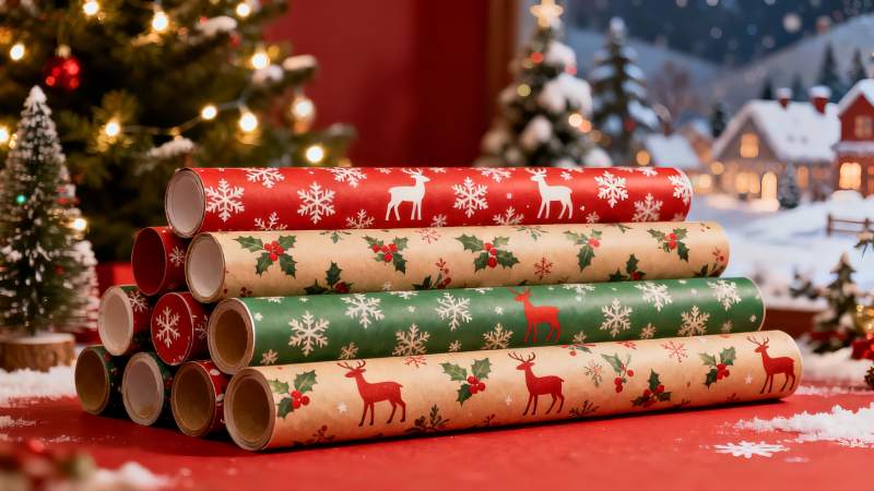 圣诞包装纸堆叠节日氛围浓厚图片
