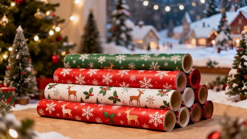 圣诞包装纸与节日装饰图片