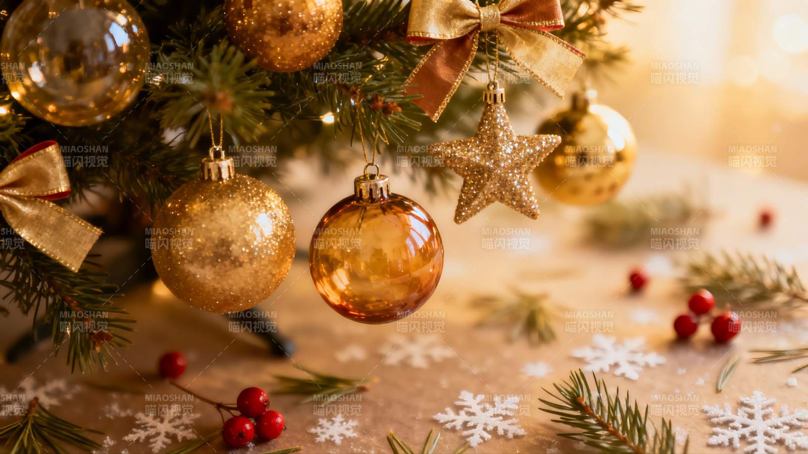 圣诞树装饰特写节日氛围浓厚图片
