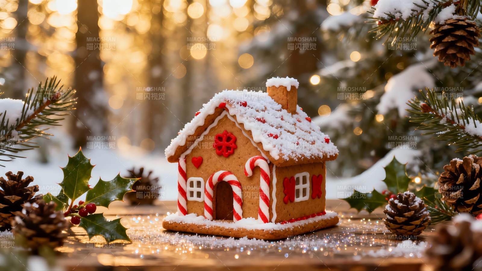 圣诞姜饼屋雪景图片