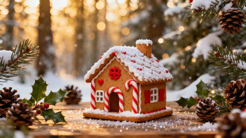 圣诞姜饼屋雪景图片