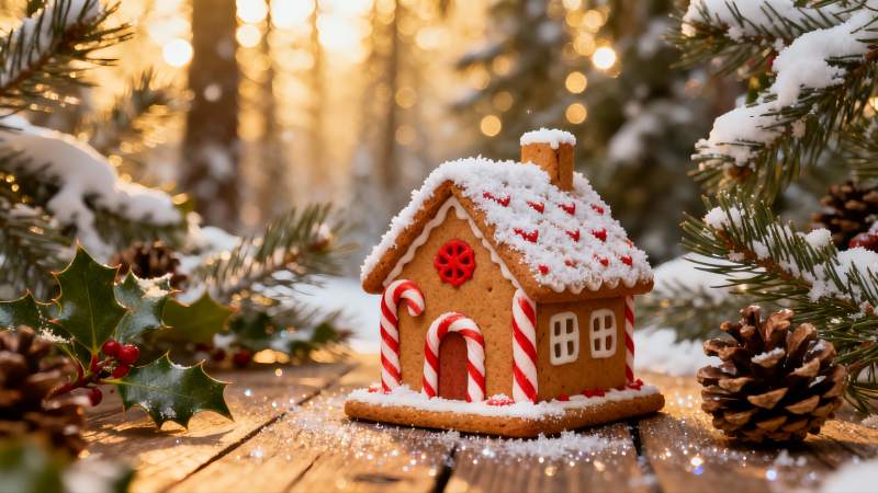 雪景圣诞姜饼屋图片