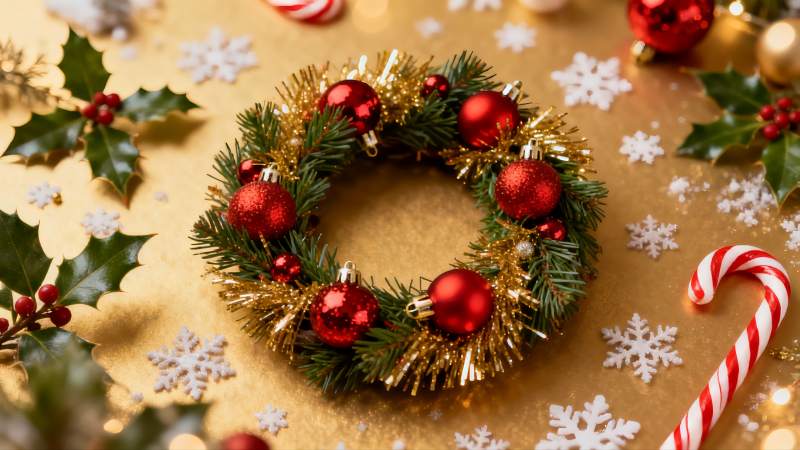 圣诞花环与糖果装饰图片